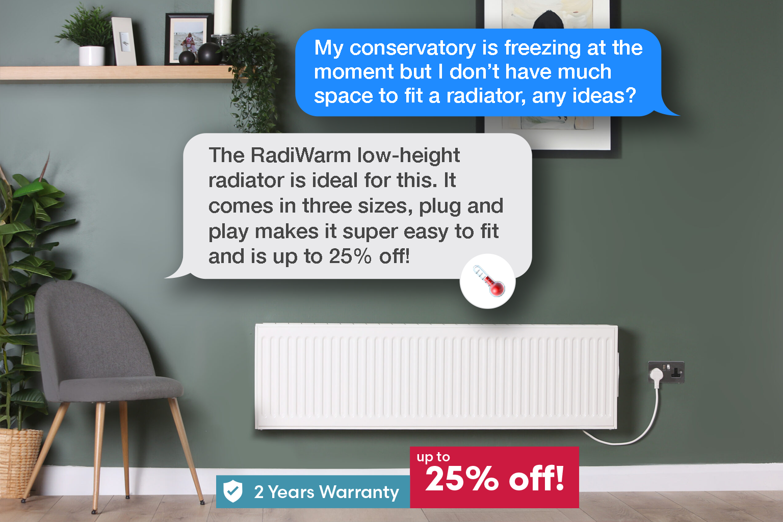 RadiWarm Electric Radiator for Conservatories - Three sizes